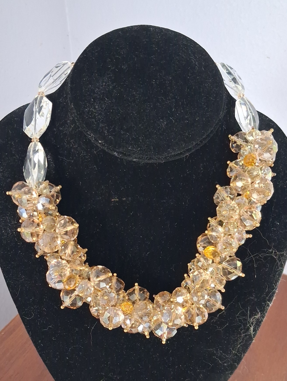 Crystal Cluster Statement Necklace in Clear and Yellow and Smokey Kenneth Lane